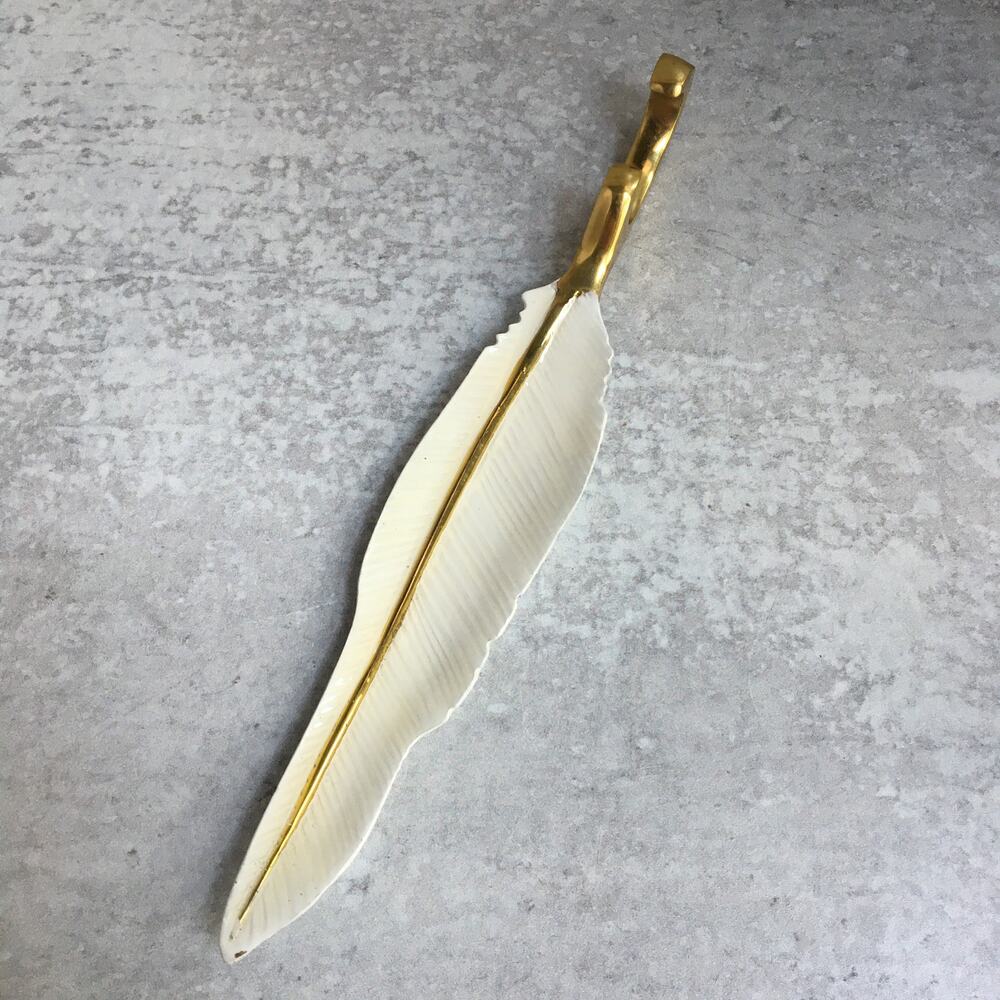 Anthropologie Feather Bottle Drink Opener Ivory Enamel Brass Decorative Barware